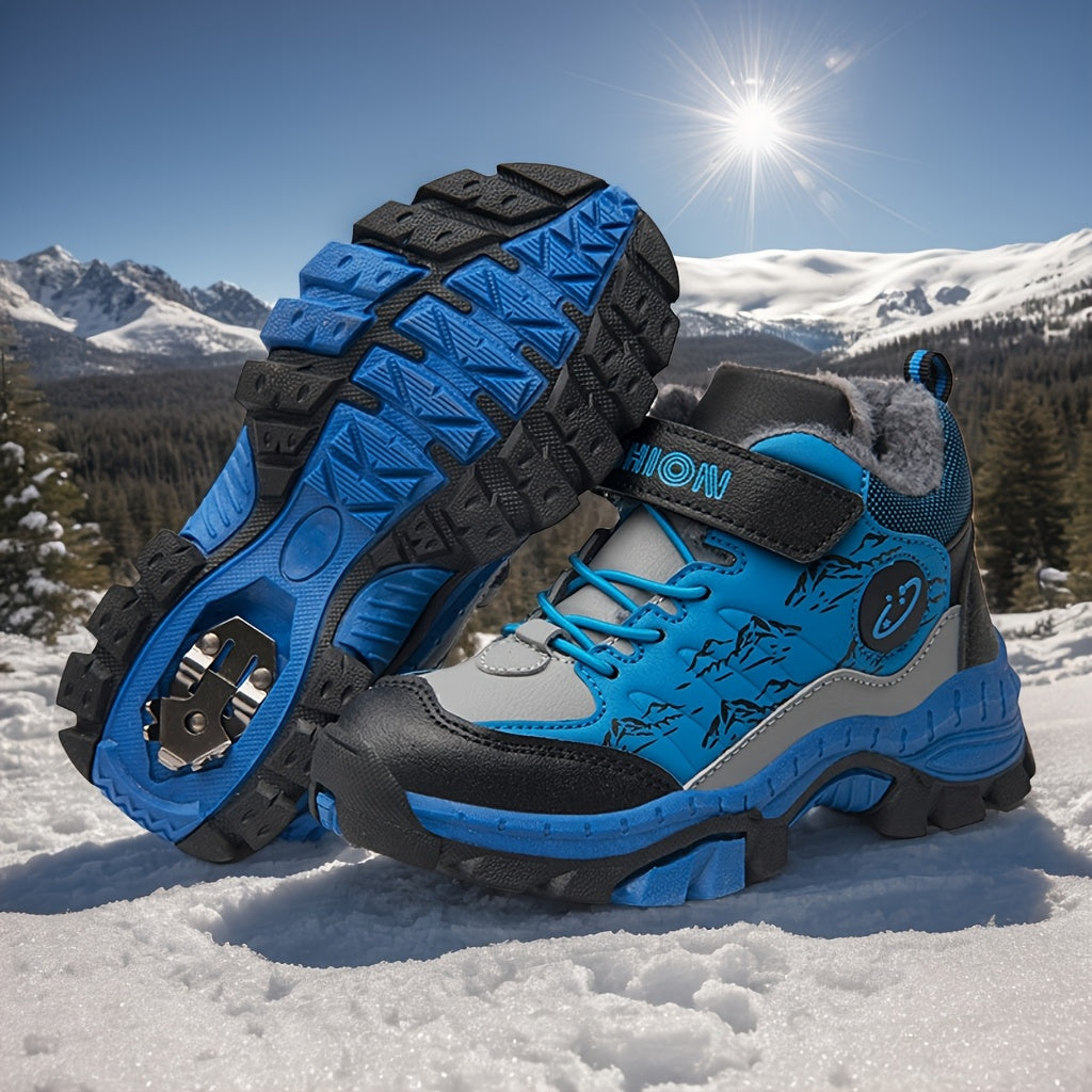 JUNGLEHUNTER Boys' & Girls' Winter Boots - Plush Lining, Warm & Comfortable Mid-Calf Hiking Boots with Non-Slip TPR Sole, Round Toe & Hook-and-Loop Closure, Durable Youngsters'S Footwear, Stylish Youngsters'S Footwear, Outdoo