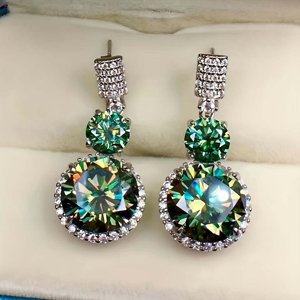 2pcs S925 925 Silver with 5 Carat Moissanite Dangle Earrings Fire Color Super Sparkle Deluxe Hot Deal Party Wedding Holiday Event Daily Wear, Engagement Wedding Holiday, Birthday, Anniversary Ideal Gifts
