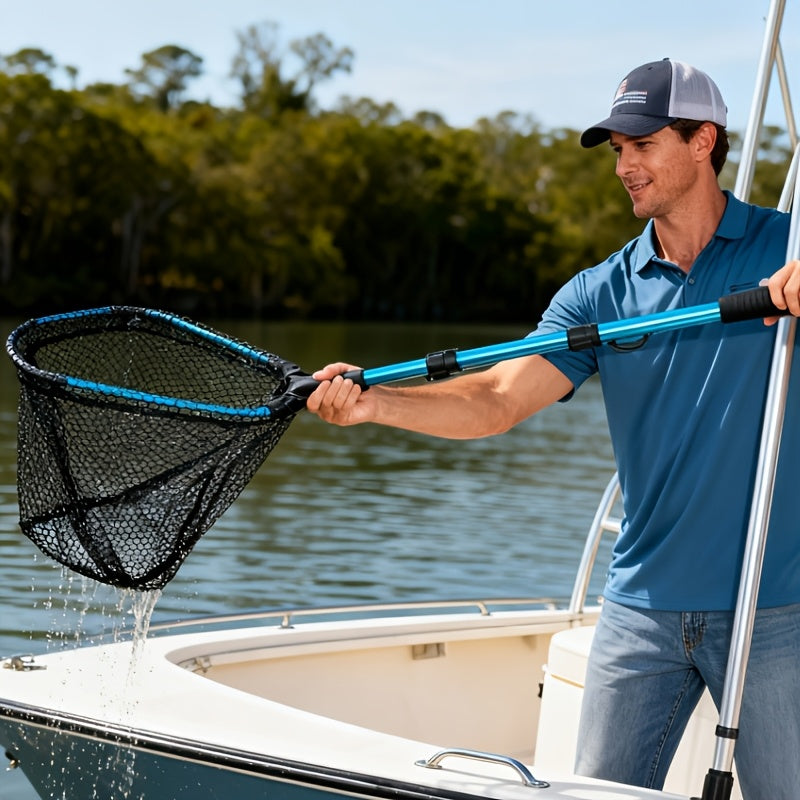 1 Triangle Fishing Net | Foldable, Lightweight & Strong Landing Net with Non-Slip Elastomer Handle, Built-in Elastic Lanyard and Belt Clip, Aluminum Alloy - Ideal Gift for Men