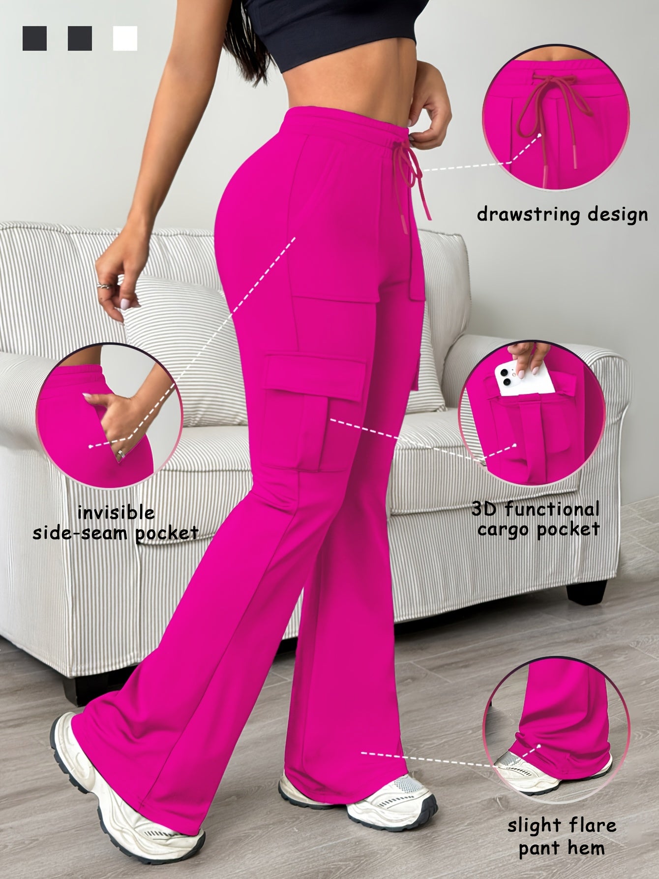 Women's Athletic Cargo Jogger Pants with Multi-Functional Cargo Pocket & Slim-Fit Ankle Design - All-Season Workout Running Gym Pants with Drawstring Waist & Lightweight Stretch Fabric (Machine Washable) for Casual Outdoor We