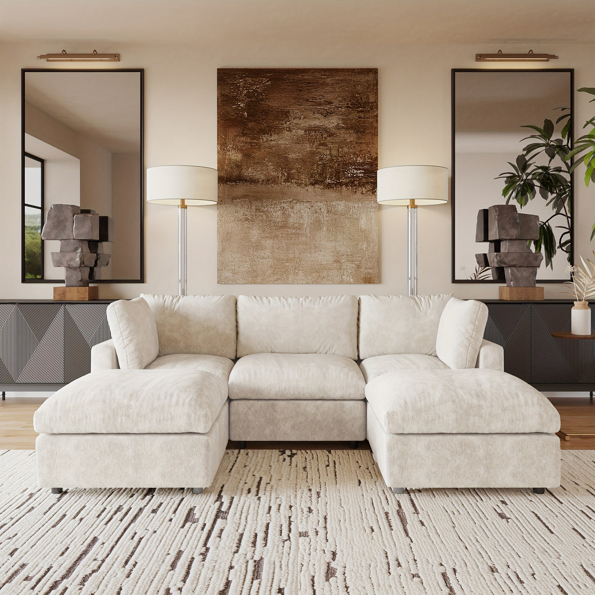 [Cloud Couch Sectional] Oversized Modular Cloud Couch Sectional Sofa | 134" U-Shaped Convertible Living Room Set with 2 Ottomans, Washable & Replaceable Covers