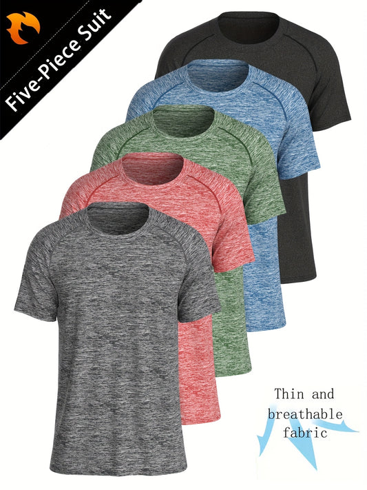 Set of 5 T-Shirts for Men • Casual And Comfortable • Breathable And Moisture-Wicking • Round Neck Short Sleeves • Stylish Summer Tops Suitable for Everyday Wear