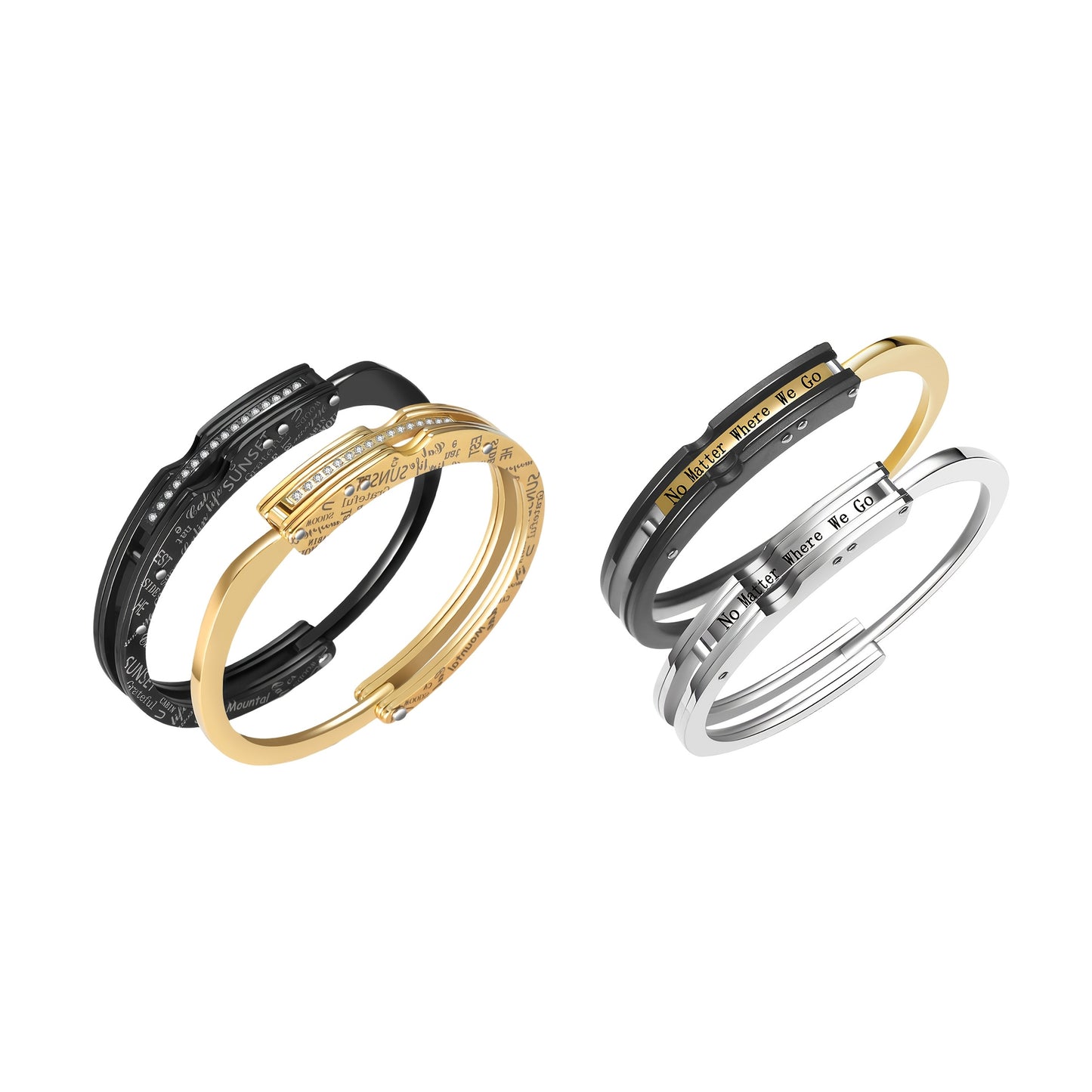Couples Bracelet Stainless Steel Cuff Bracelet Love Matching Bracelets Gift For Girlfriend Boyfriend Men Women Valentine'S Day, Without Battery