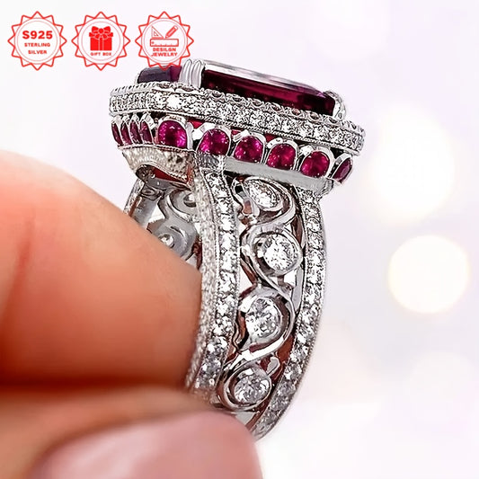 1pc Women'S S925 Silver Fashion Luxury Retro Gorgeous Ring Women'S Anniversary Promise Engagement And Wedding Moissanite Pure Silvery (Gift Box) Ring, Silvery Engagement Ring, Moissanite Engagement Ring, Wedding Jewelry, Anni
