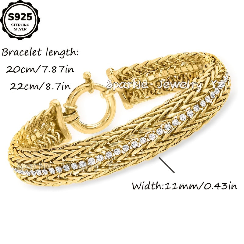 925 Sterling Silver Golden Double-layer Wheat Chain Bracelet, Set with High-quality Moissanite, Ladies' Jewelry Bracelet, Ladies' Golden Byzantine Bracelet, Daily Gift for Wife And Lover, Birthday, Anniversary, Halloween And