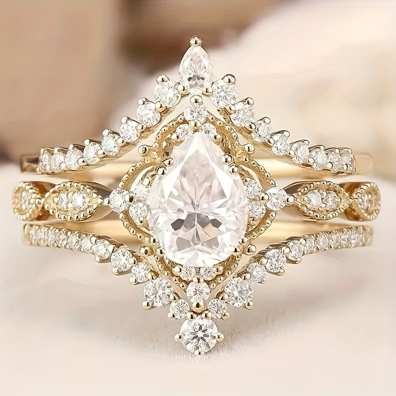 9pcs Fashionable Synthetic Synthetic Synthetic Zircon Teenager'S Engagement And Wedding Set Rings, Various Styles, Styles, Internet Celebrities, Goddesses, Girls, Perfect Wear, Noble Gifts, Etc, For Teenager, For Teenager