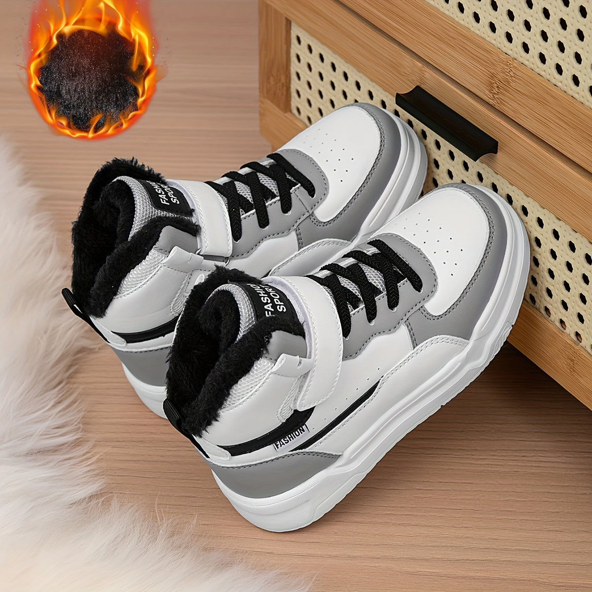 Kids' High-Top Winter Sports Shoes - Lightweight EVA Sole, Thickened Warm Skate Shoes with Fleece Lining, All-Terrain Suitable for Outdoor, School and Casual Wear - Ideal Choice for Skiing, Snowboarding, Autumn and Winter Spo