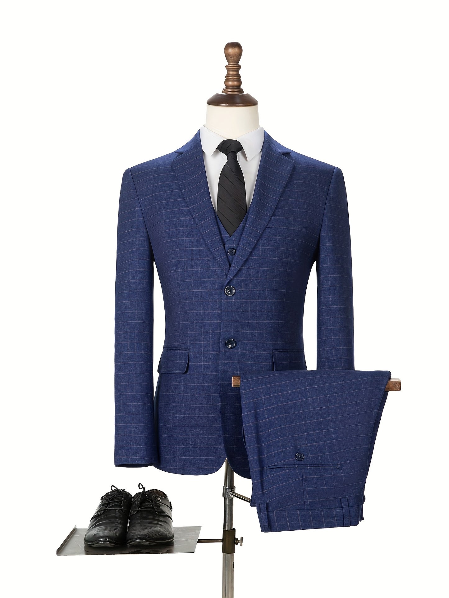 Mens Suit 3pcs Checked Blazer Jacket Vest Pant Slim Fit Single Or Double Breasted Vintage Suits Wedding Groomsmen Prom Business 2 Buttons Tuxedo Suit Set