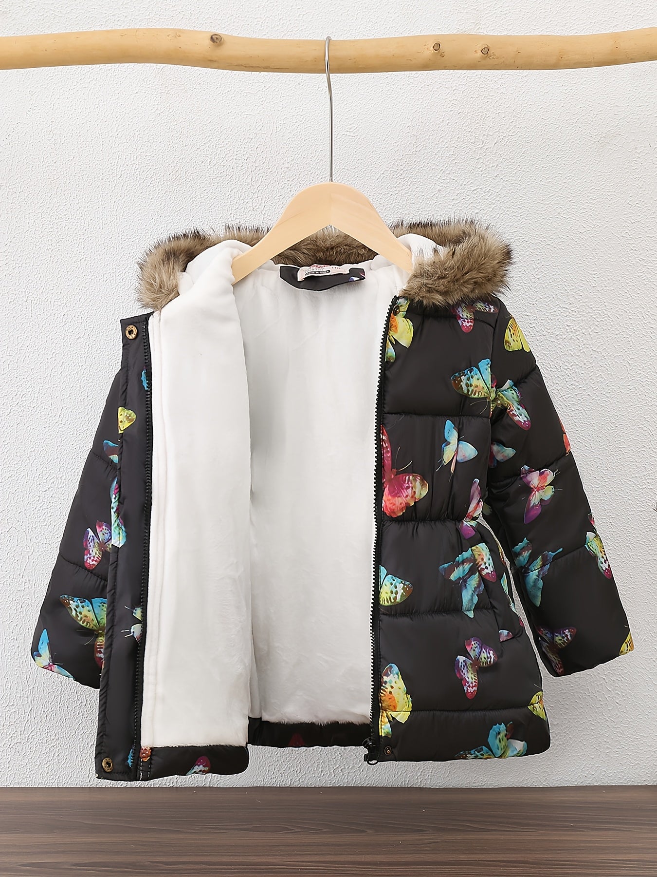 [Winter Quilted Coat] JOMAKE Winter Warmth Girls' Quilted Hooded Coat | Cartoon Print, Long Sleeve, Midi Length, Regular Fit, 100% Polyester, Non-Stretch Fabric, Zipper Placket, Cute Style