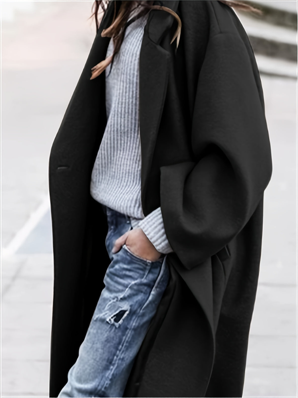 Women's Casual Elegant Solid Blue Coat - Soft Warm Collar Winter Jacket, Versatile Blazer-like Outerwear for Fall & Winter, Easy Care Fabric, Jacket For Women, Winter Clothes For Women, Coats For Women, Jackets For Women, Win