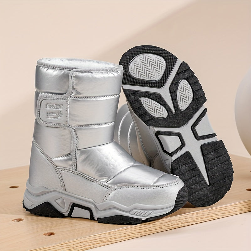 Girls & Boys Winter Snow Boots with Closure - PU/Fabric Upper & TPR Sole, Pastel Pink/White/Black/Clear - All-Terrain Traction, Cushioned Insole, Round Toe & Arch - Warm Winter Boots for,, Casual Attire - Ideal for Ski Resort