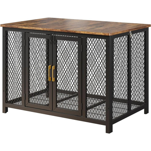 Extra Large Heavy Duty Metal Dog Crate - 47-Inch Tall Kennel with Storage Door & Top Opening, Spacious Cage for Large Dogs, Easy Assembly, Sturdy Construction, Modern Furniture Style for Living Room, Bedroom - Ideal for Lab,