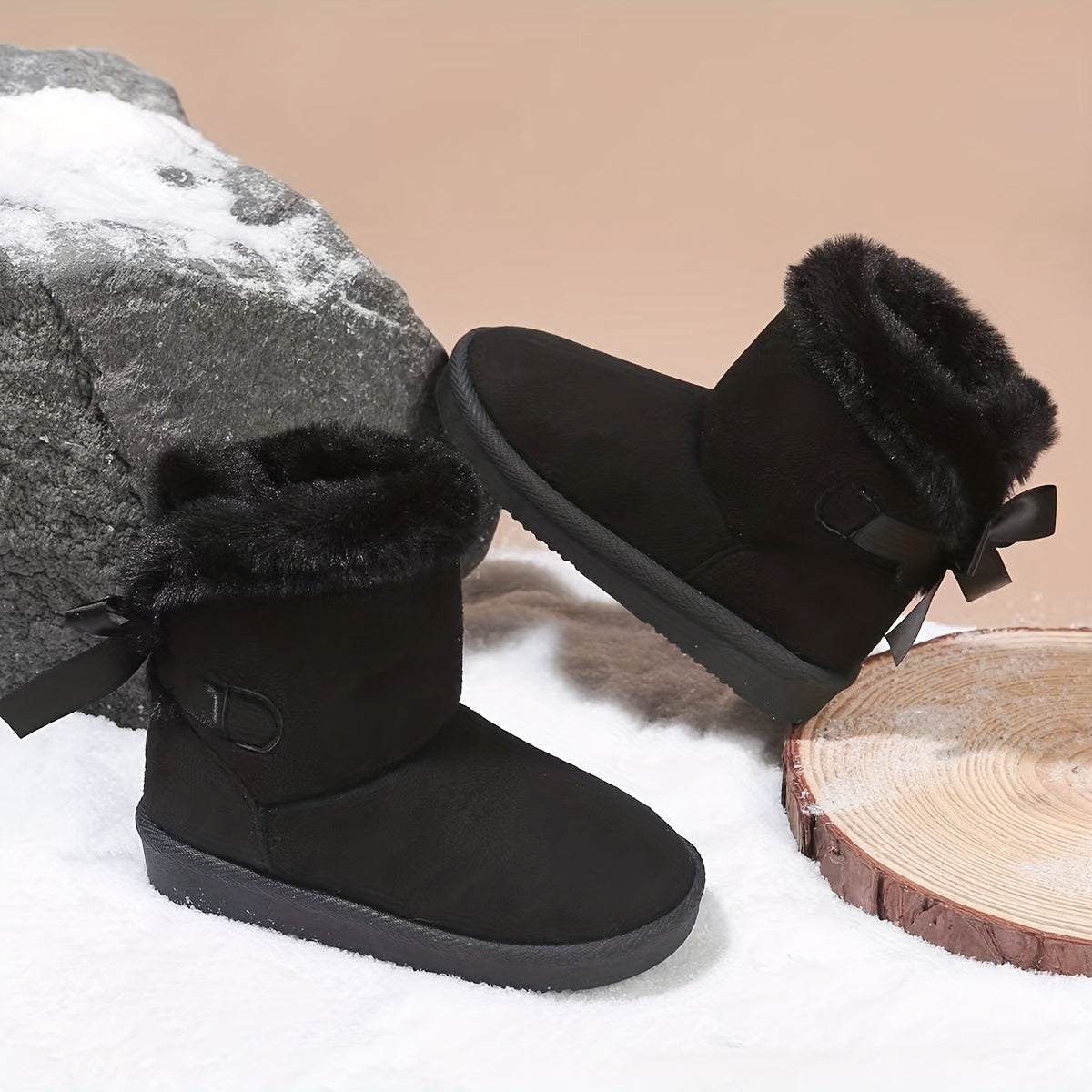 Exquisite Comfortable Fashion Girls' Winter Boots with Lining, Thickened Warm Children's Snow Boots, Baby Shoes, Cold Weather Footwear, Seasonal Footwear, Minimalist Design, Cozy Winter Footwear, Soft Fabric Boots, Midtop Boo
