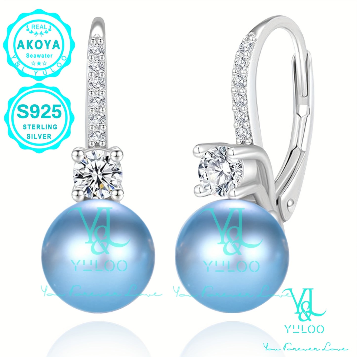 Y&L YULOO 3.6g Natural Akoya Mutsu Pearl Drop Earrings, 8mm, 5A Grade Zirconia, S925 Silver, 3.6g, Women'S Fashion Dangle Earrings, Women'S Fashion Jewelry