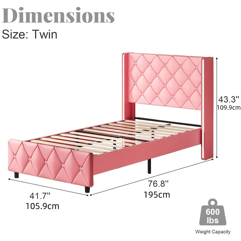 Twin Full Queen King Size Bed Frame, Upholstered Bed Frame with Diamond Tufted Headboard, Modern Silvery Side Wing Back, No Box Spring Needed, Easy Assembly, Purple, Black, Blue, Green, Pink, White