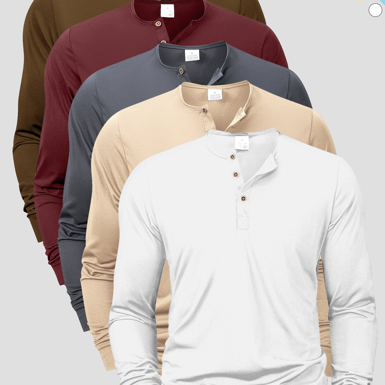 [Men's T-Shirts Set] A Set of Five Versatile Men's T-Shirts Featuring a Henley Style, with a V-Neck Design And Buttoned Half-Open Chest. These Long-Sleeve Shirts Are Easy Yet Stylish, Perfect for Everyday Casual Wear, Sports,