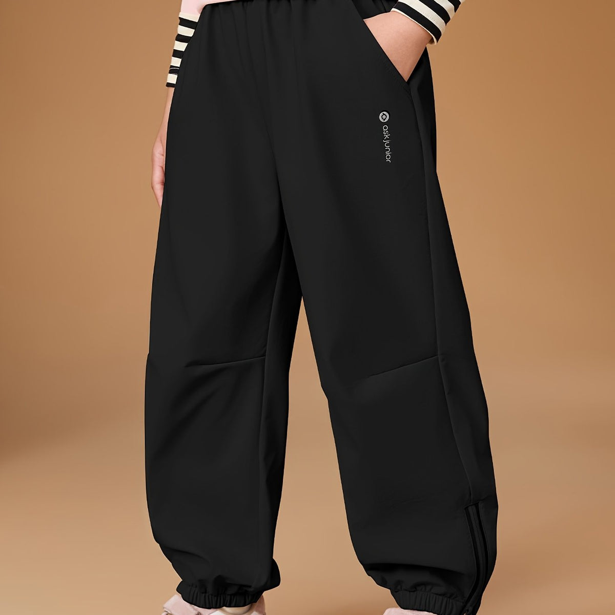 ASK JUNIOR Girls & Winter Thermal Trousers - Navy Blue Tapered Leg Warm Pants with Elastic Waist, Warm Jacket-Like Design for Kids & Teens, Casual & Athletic Wear (No Belt, Hand Washable) - Cold Weather Pants, Perfect for Out