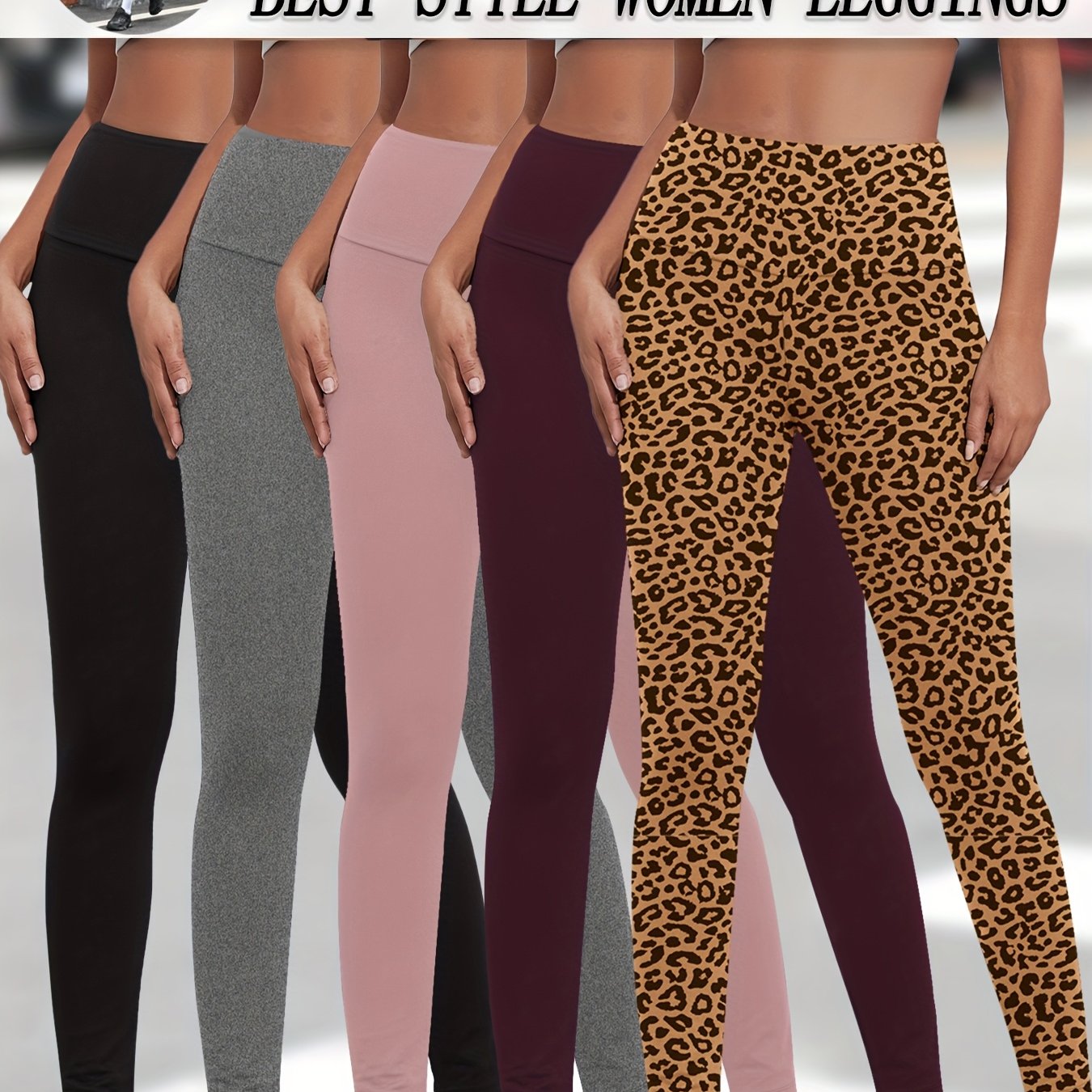 5 Pack Women's High Waisted Tummy Control Workout Leggings - Full Coverage Non-See Through Yoga Running Pants, 5 Colors (Solid), Soft Stretch Gym Athletic Pants for Postpartum & Body Contouring, Multi-Use for Gym, Dance, Casu