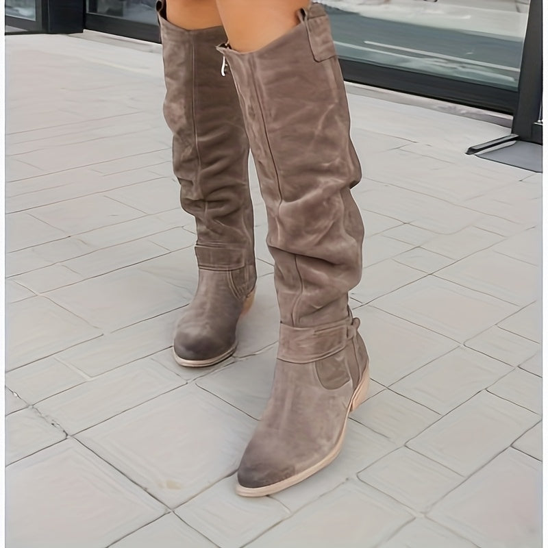 Women's Elegant -Like Winter Boots - High Calf Ankle, Side Zipper Closure, Low Block Heel (No Lifting) - Wide Width (EU 44/45) - Warm Round Toe Snow Boots for Jeans & Dresses - Durable Rubber Sole & PVC