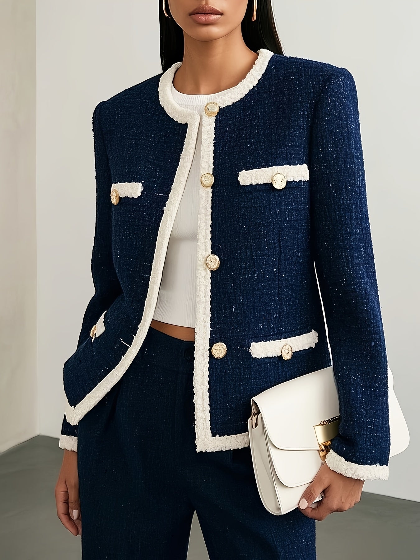 New Women'S Fashion Top in The Chic Elegant Style for Autumn And Winter, Suitable for Both Casual And Formal Occasions, Featuring Button Details And Pockets