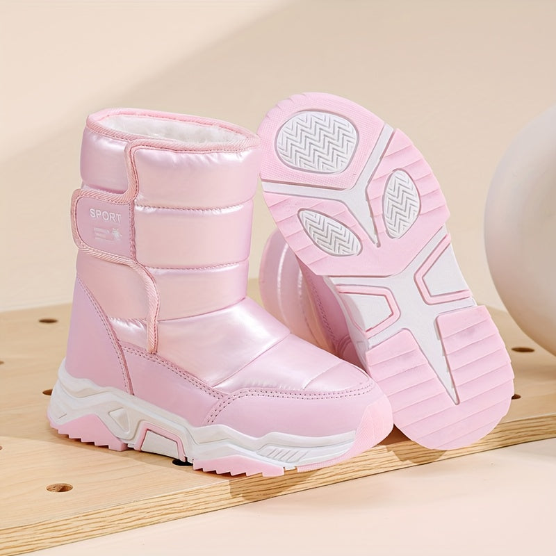 Girls & Boys Winter Snow Boots with Closure - PU/Fabric Upper & TPR Sole, Pastel Pink/White/Black/Clear - All-Terrain Traction, Cushioned Insole, Round Toe & Arch - Warm Winter Boots for,, Casual Attire - Ideal for Ski Resort