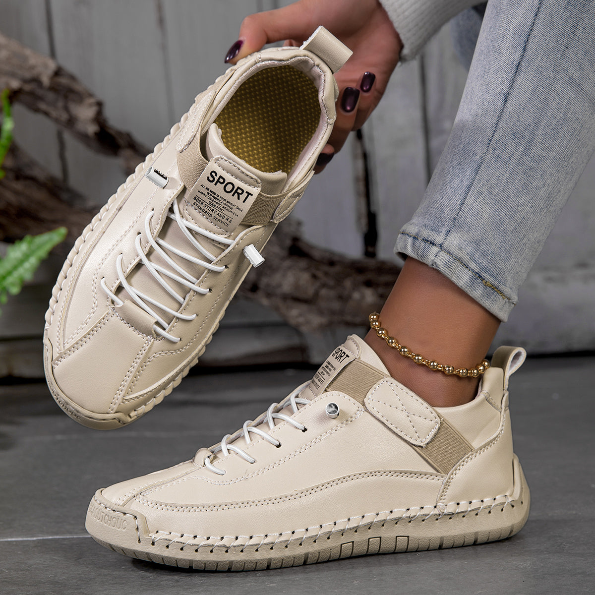 Sneakers, Hand-stitched Outdoor Hiking Shoes, Barefoot Women's Shoes, All-season Anti-slip and Wear-resistant Women's Hiking Shoes, Warm Women's Shoes for Autumn and Winter, Low-top Hiking Boots, Jungle Cross-country Women's