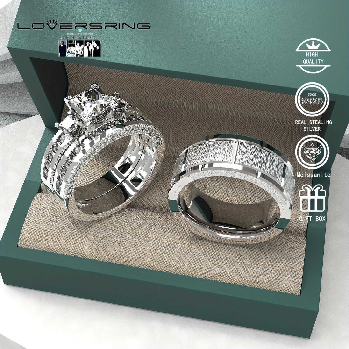 Bridal Sets Wedding Ring Sets His And Hers Promise Ring Couples Bridal Sets Women S925 Sterling Silvery Moissanite Man Wedding Bands With Couple Ring Box