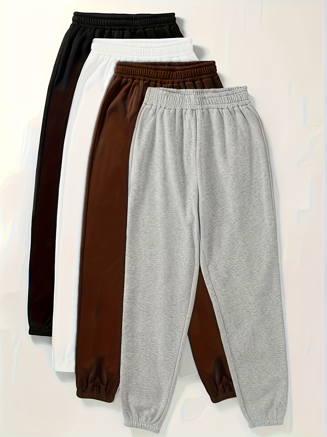 [4 Pack Sweatpants] Solid Color Simple Sweatpants 4 Pack, Versatile Elastic Waist Jogger Pants For Spring & Fall, Women's Clothing