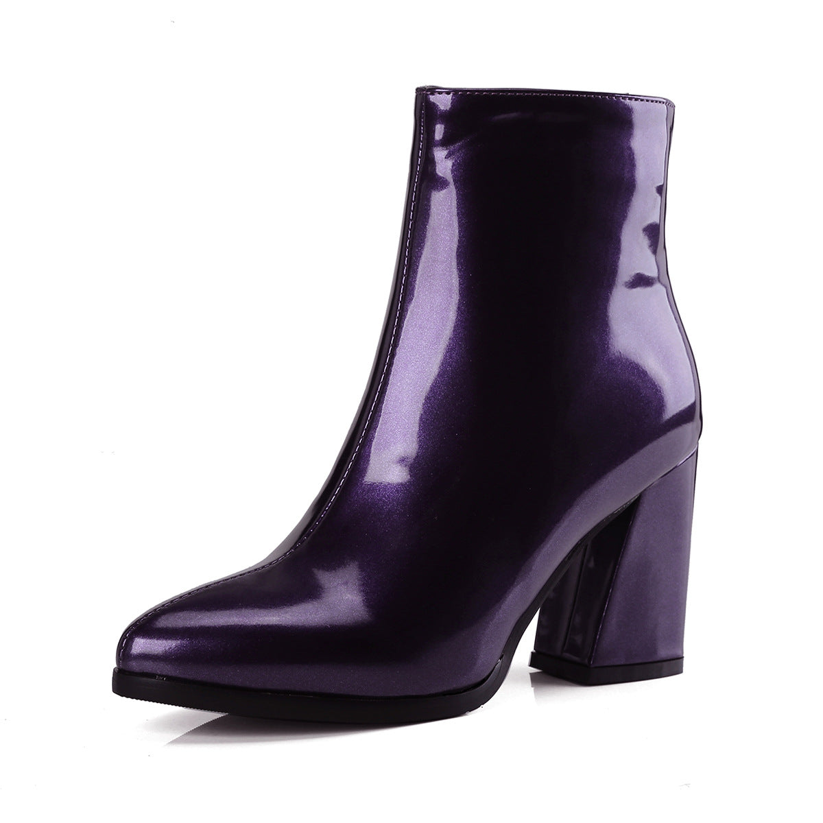 Women'S Genuine Leather Winter Boots with Side Zipper Closure - Pointed Toe Chunky Heel Ankle Boots, European & American Style Glossy Short Boots with Thick Heel & Arch Support, Durable Rubber Sole for Casual & Formal Outfits