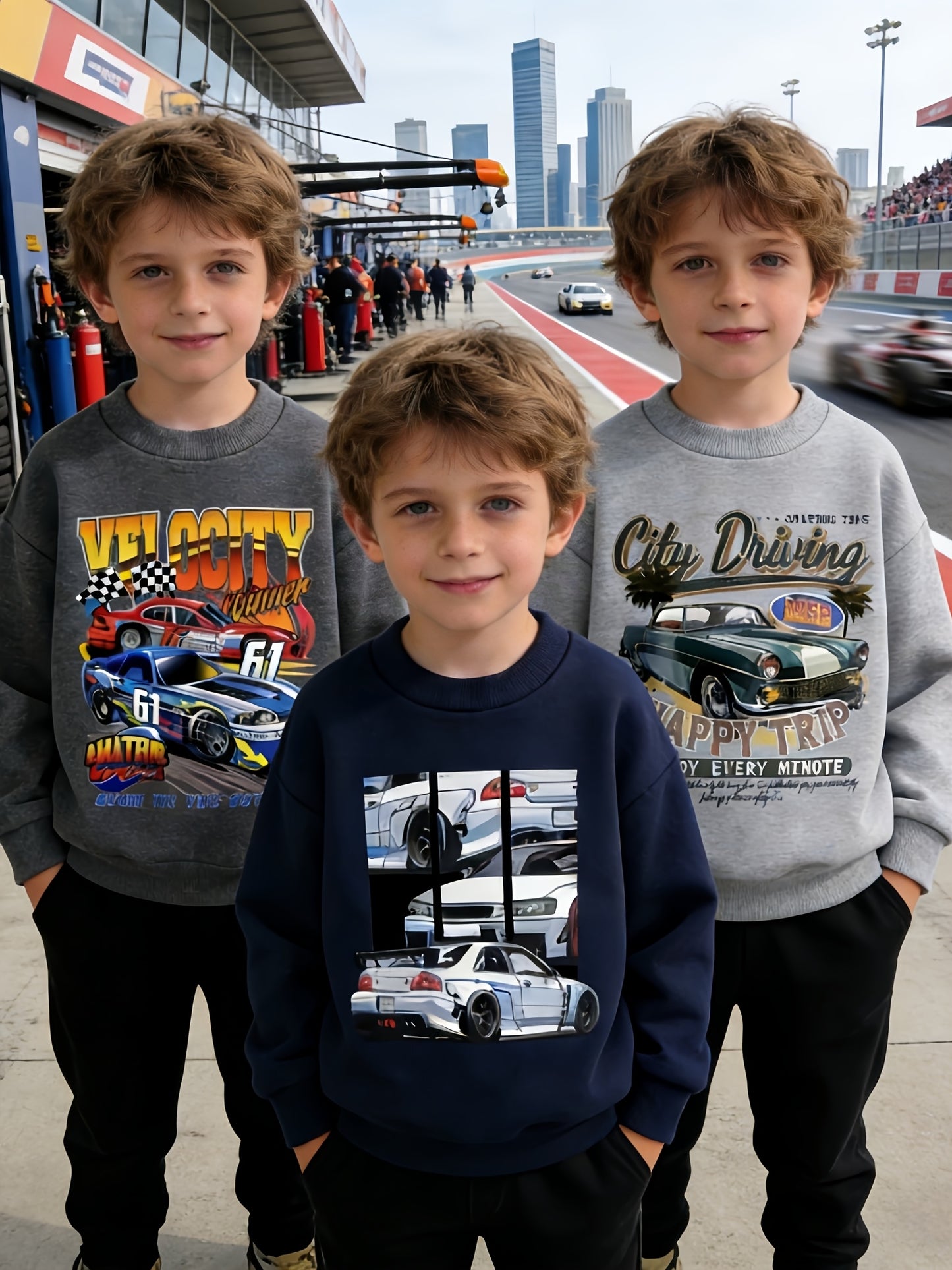 [Boys Cartoon Hoodies Set] A Set of Three Stylish And Creative Hoodies for Boys Featuring Cartoon Letters And Cars, Perfect for School Gatherings, Outdoor Activities, And Vacation Outfits, And Can Be Given As Holiday Gifts, T
