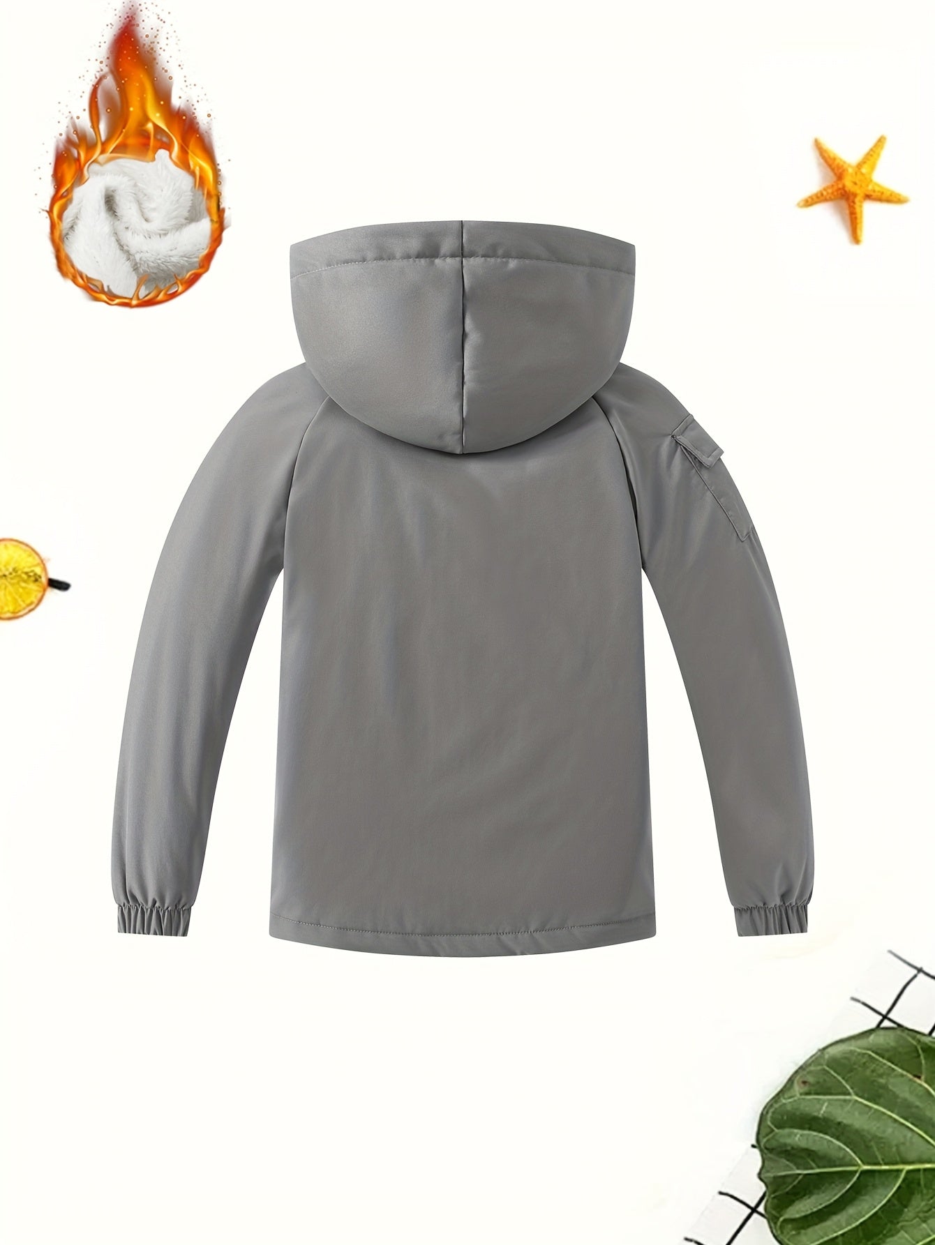Boys' Hooded Jacket Winter Coat with Full-Zip Closure & Detachable Hood - Soft Warm Outer, Machine Washable Jacket for 3+ Years, School, Skiing, Outdoor Activities (Grey/Pink) - Durable