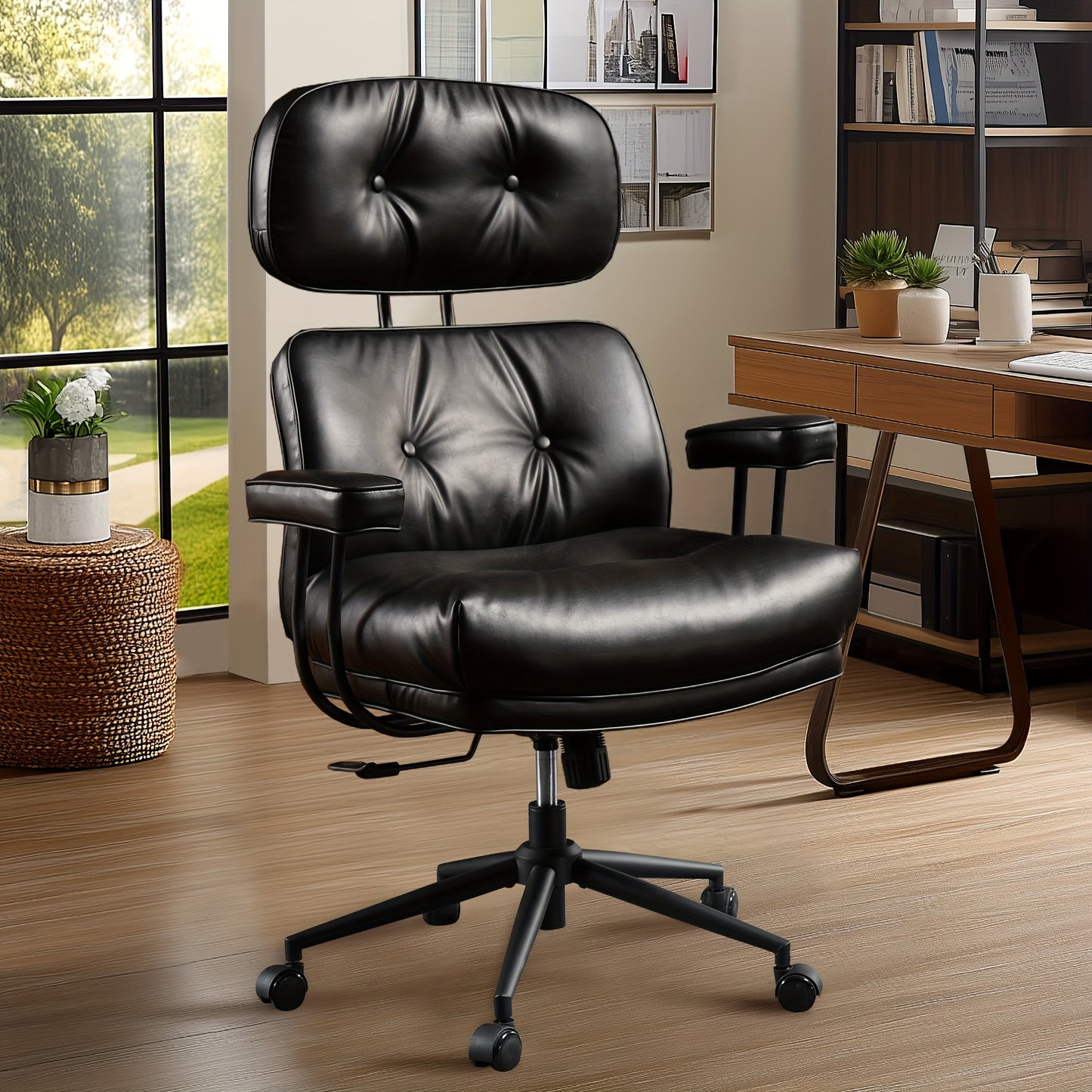 Oversized Modern Office Chair PU Leather, High Back Adjustable Desk Chair with Padded Armrests, Ergonomic Computer Chair for Home Office, Stylish Executive Chair with Lumbar Support