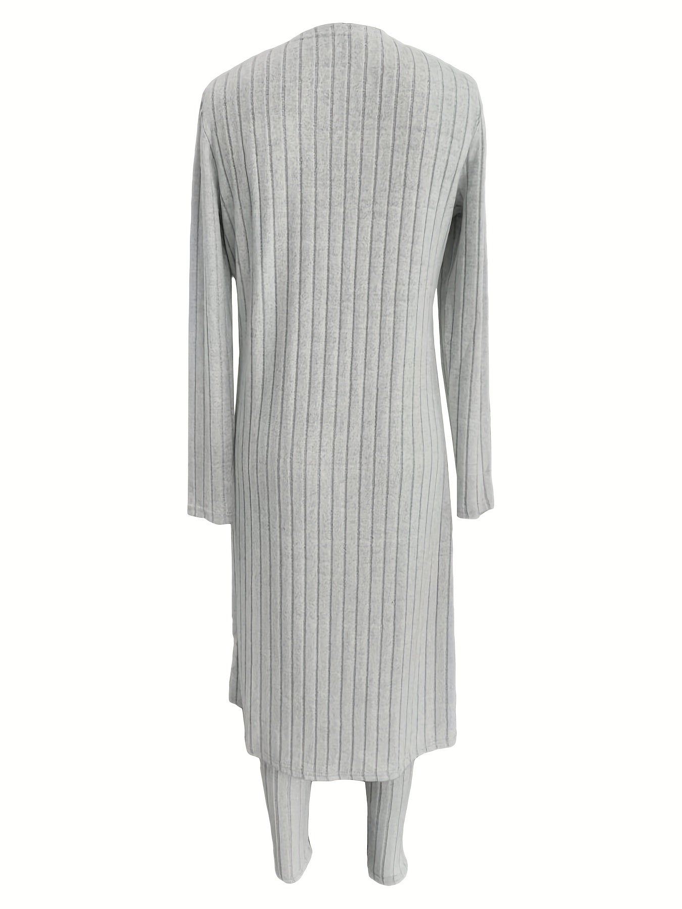 New Women'S Brushed Wide Ribbed Solid Color Long Sleeve Long Cardigan And Pants Set