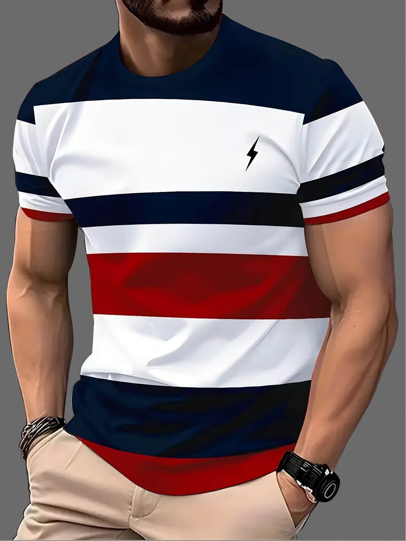 Set of 5 • Stylish 3D Digital Print • Striped Men's T-Shirts