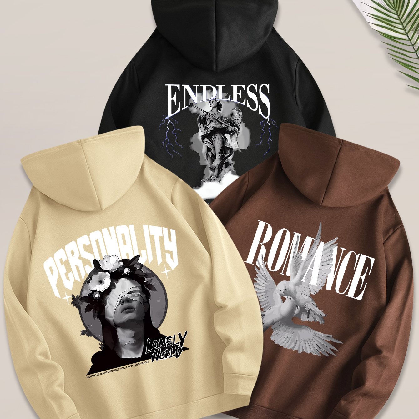 Three-pc 100% Polyester Men's Micro-Stretch Casual Sportswear • Soft and Comfortable Hooded Sweatshirt • Machine Washable Loungewear Top • Classic, Stylish, and Versatile • for Outdoor Activities