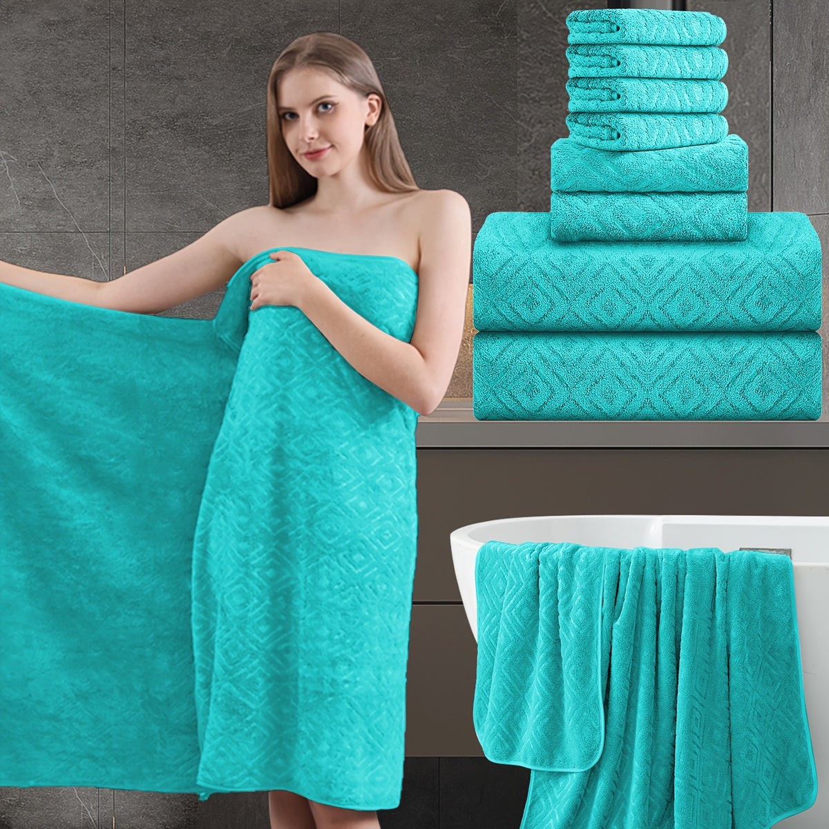 8pcs Extra Large Bath Towel, Ultra-Soft Thick Bath Towel Highly Absorbent Quick Dry Towel 700GSM Includes 2 Oversized Bath Towels & 2 Hand Towels & 4 Towels for Bathroom Hotels Gym, Wash Cloths