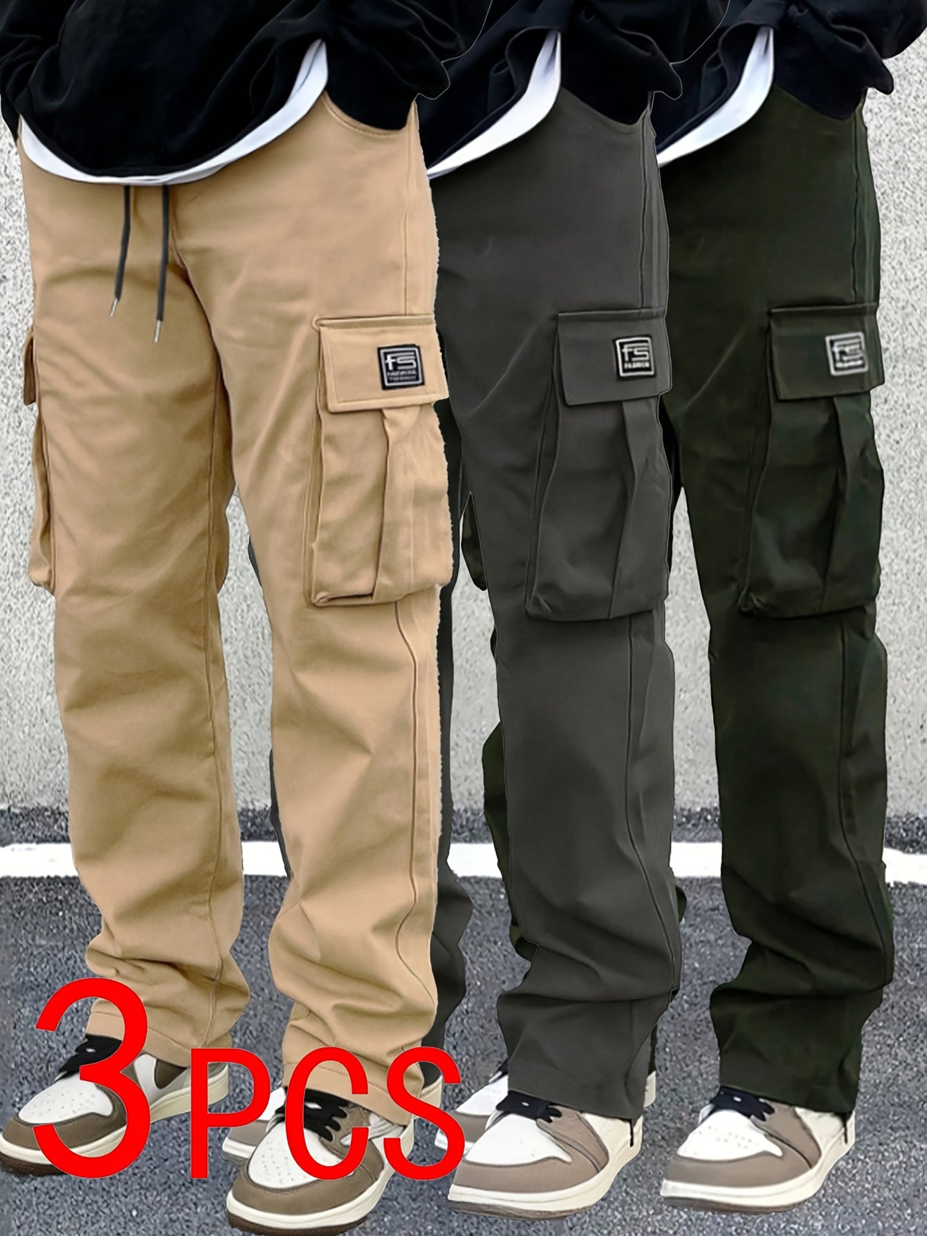 [Stylish | Versatile] 3pcs Stylish Versatile Men's Cargo Pants | Spring Autumn Outdoor Sports Straight-Leg Casual Long | Street Retro American Trendy Trousers