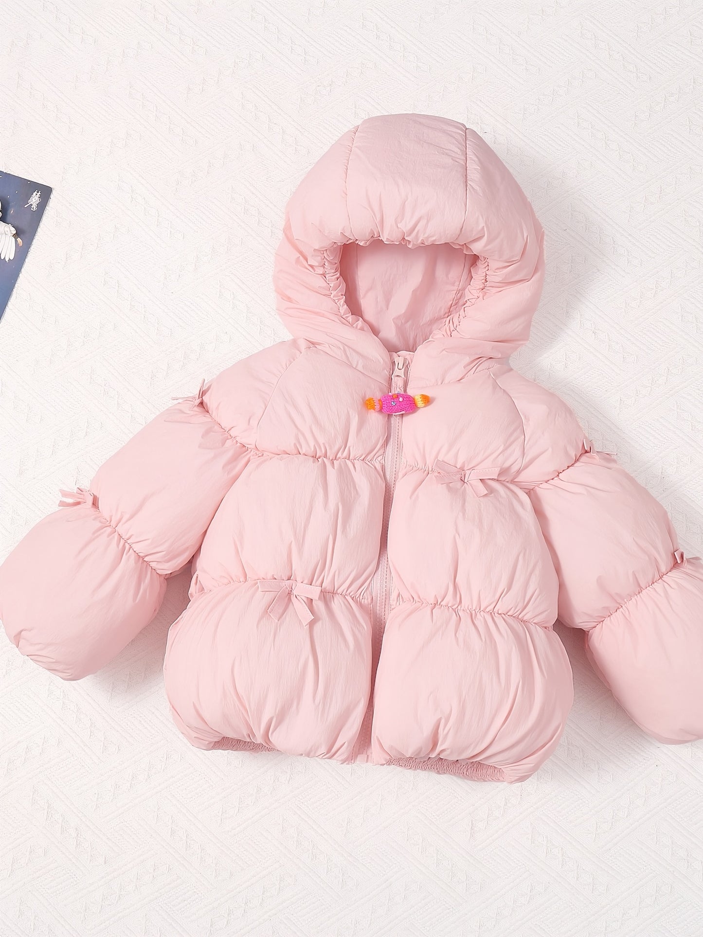 Girls' Winter Warm Hooded Jacket with Heart & Bow Accent - Cute Red Coat, Full-Zip Front Closure, Soft Polyester, Cozy Fall/winter Outerwear For Everyday & Special Occasions, Winter Clothes For Girls, Fall Winter Wear, Playfu
