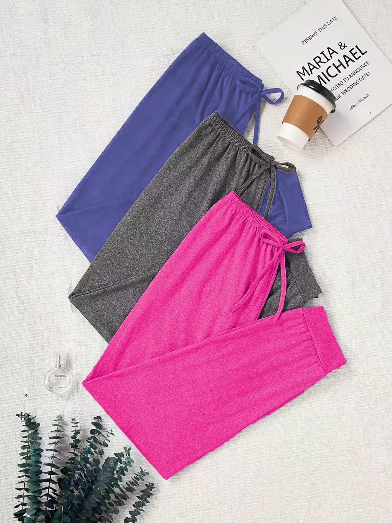 3pcs Women'S Casual Drawstring Waist Pants - Loose Fit Solid Color Joggers in, Pink | All-Season Comfort, Perfect for Home & Outdoor Wear, Ideal Gift, Jogging Pants