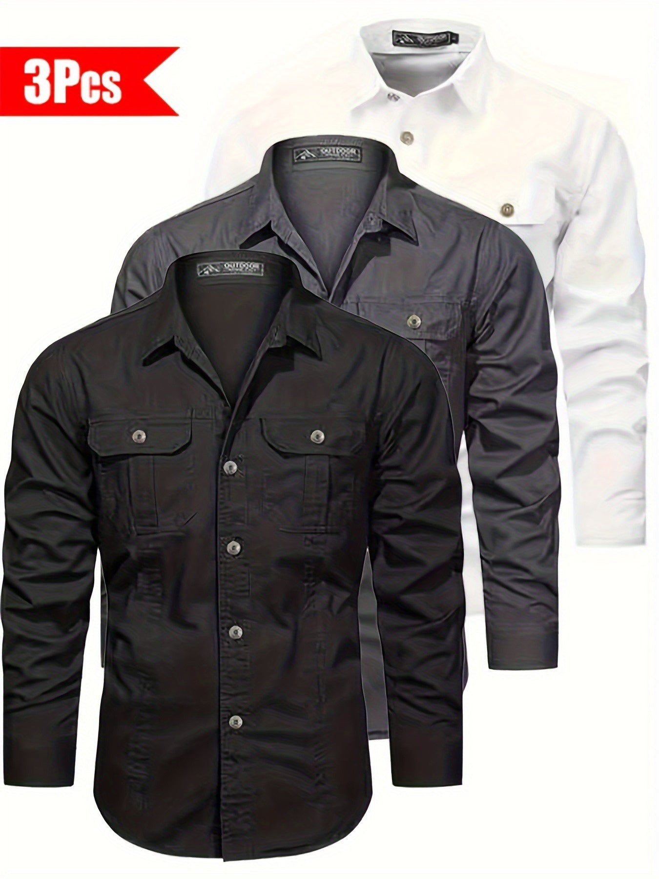 3pcs Set • Long-Sleeve Casual Outdoor Shirts • Multiple Pockets • for Spring And Autumn