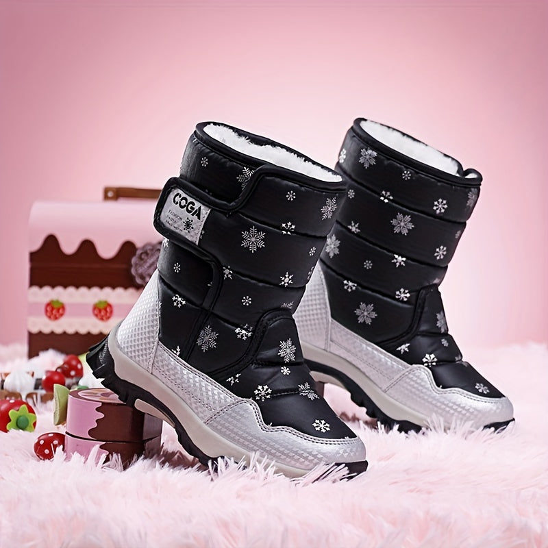 [Preppy | Winter] Winter High-Top Snow Boots | Preppy Casual Boots for Boys & Girls | Adjustable Fastening, PU & Nylon Upper, Fabric Lining, TPR Sole, Round Toe, Kids' Warm Padded Boots