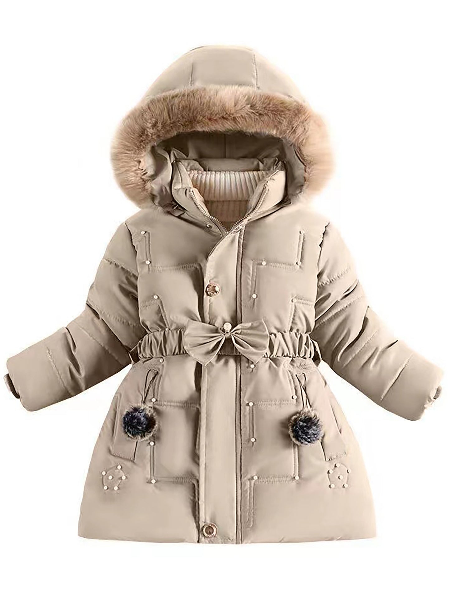 Girls' European & American Style Winter Coat - Thickened Warm Full-Zip Hooded Jacket with Full-Zip Closure, Windproof &, Winter Clothes For Girls