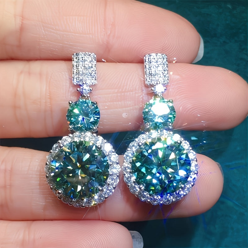 2pcs S925 925 Silver with 5 Carat Moissanite Dangle Earrings Fire Color Super Sparkle Deluxe Hot Deal Party Wedding Holiday Event Daily Wear, Engagement Wedding Holiday, Birthday, Anniversary Ideal Gifts