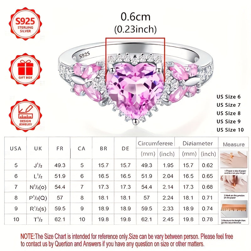 925 Sterling 925 silver plated Ring, 's Ring with Pink Cubic Synthetic Zirconia, Suitable for Engagement, Wedding, Holiday Gift, Travel Vacation, Daily Wear, Exquisite Engagement Ring, Valentine's Day Proposal Gift, Wedding R