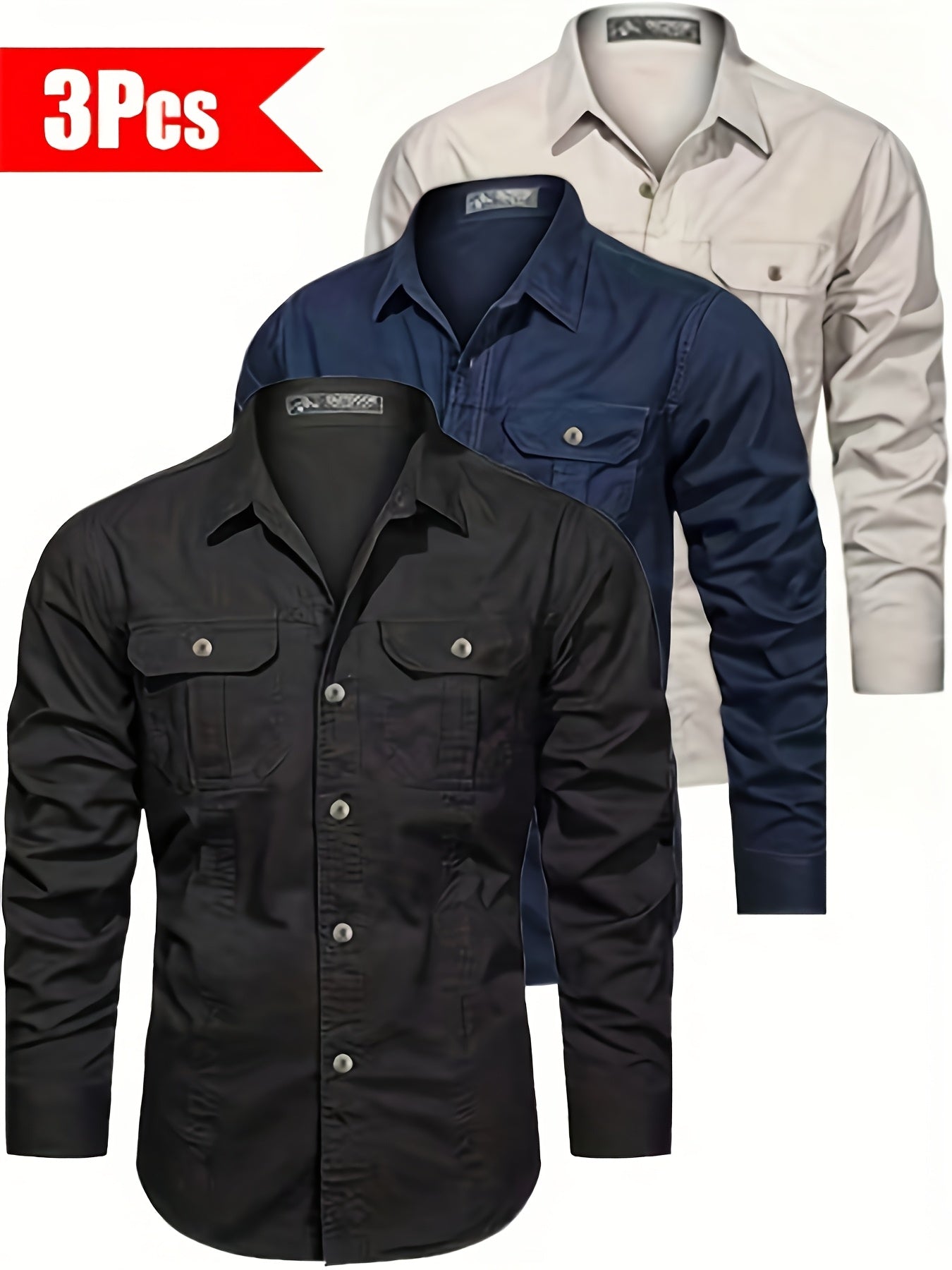 3pcs Set • Long-Sleeve Casual Outdoor Shirts • Multiple Pockets • for Spring And Autumn