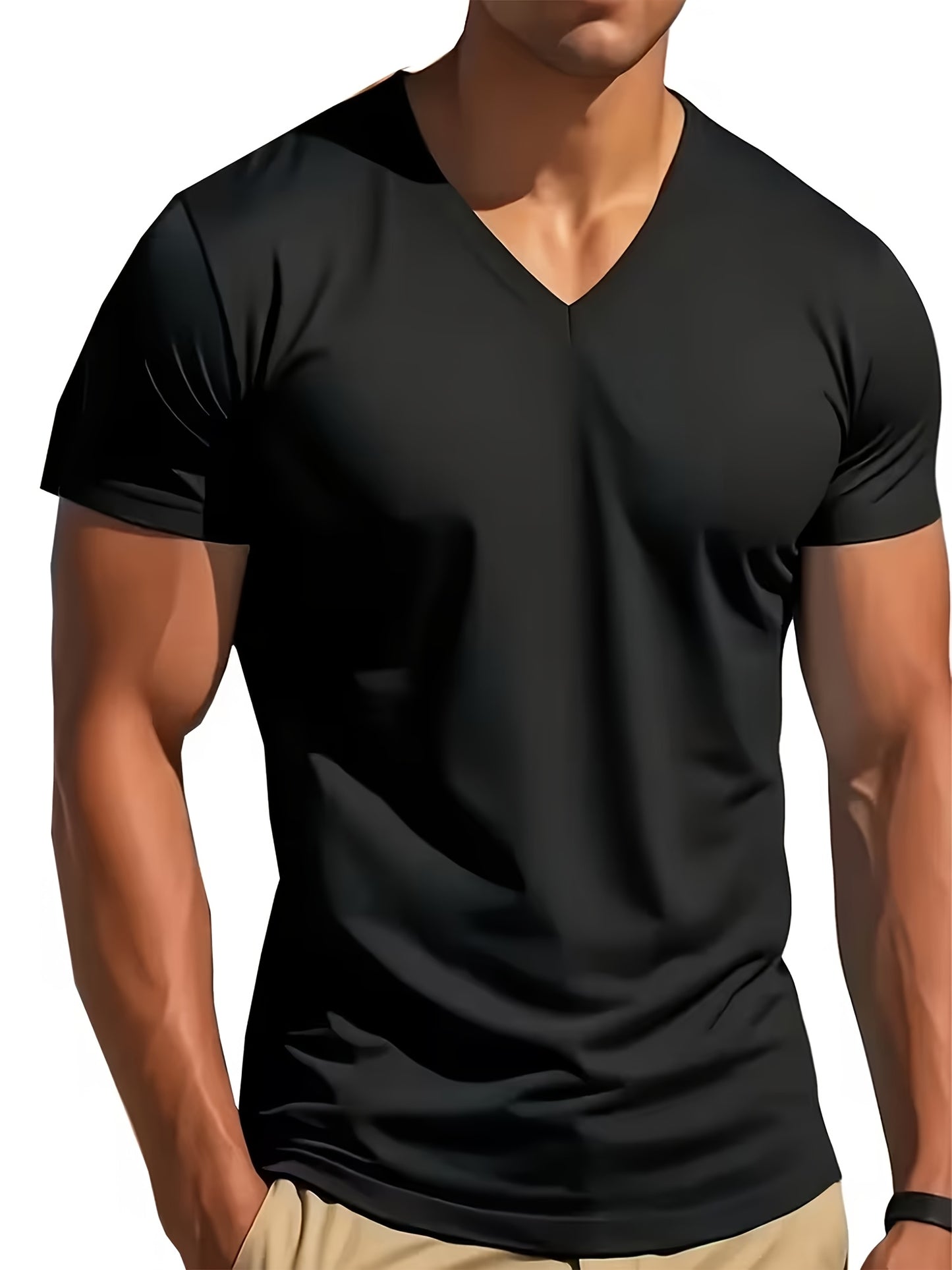 5-Pack Men'S V-Neck T-Shirts | Comfortable, Slightly Stretchable, Slim Fit, Versatile Design, Sportswear, Quick-Dry, Modern Style, Casual Sports Apparel