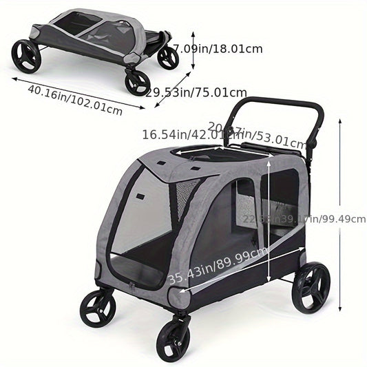 Dog Cart, Dog Cart, Dog Stroller for 2 Dogs, Large Pet Stroller Upgrade Large Dog Stroller, Extra Large Pet Stroller Suitable for Medium Dogs, Foldable Design, Adjustable Handle, with Pocket, Maximum Load Capacity 160 Pounds