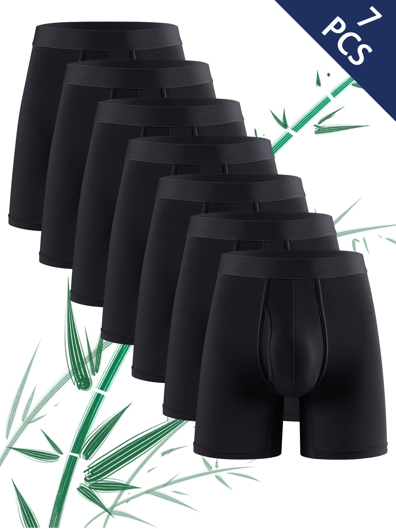 Men's 7pcs Long-Length Open-Leg Bamboo Fiber Underwear, Four Seasons Moisture-Wicking, Soft and Comfortable, Men's Briefs