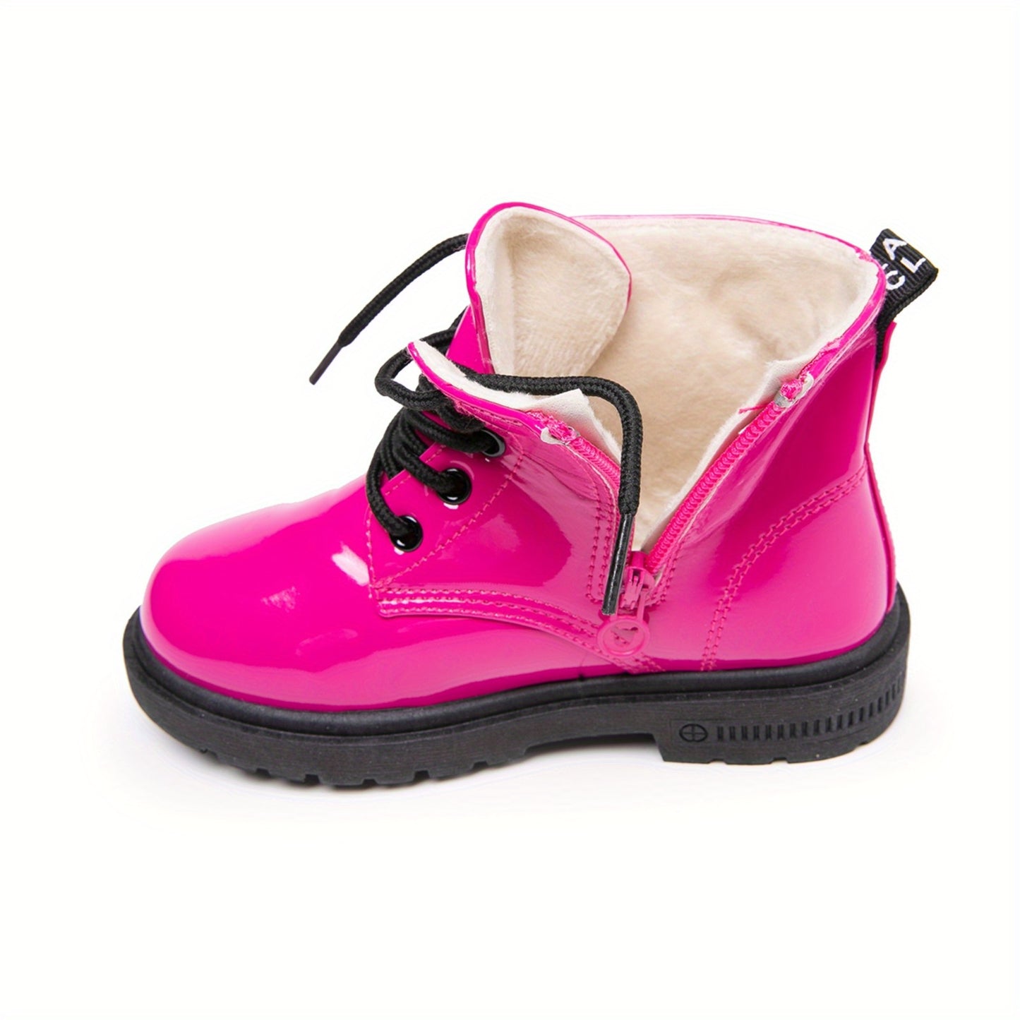 DACLAY Girls' High-Top Winter Boots with Zipper Closure, Round Toe & Arch Support - Purple Glossy Snow Boots with Heart Cutouts, Cushioned Insole & Non-Slip Rubber Sole for Outdoor, School, Casual Attire - Warm Winter Booties
