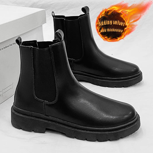 Men's British Style Slip-On Chelsea Boots - Heavy-Duty -like High-Top Tube with Easy On/Off Design | Work Boots for Men & | All-Terrain Casual &, Black Work Boots For Men, Knee High Boots For Men, Boots For Men Work, Black Bo